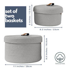 Load image into Gallery viewer, Set of Two Lidded Baskets - Light Gray