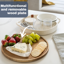 Load image into Gallery viewer, Decorative Tray with Removable Acacia Wood Plate (Cotton Rope - Off White)