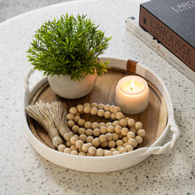 Load image into Gallery viewer, Decorative Tray with Removable Acacia Wood Plate (Cotton Rope - Off White)