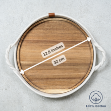 Load image into Gallery viewer, Decorative Tray with Removable Acacia Wood Plate (Cotton Rope - Off White)