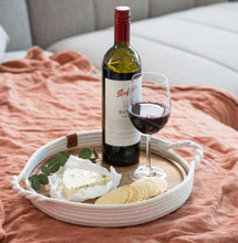 Load image into Gallery viewer, Decorative Tray with Removable Acacia Wood Plate (Cotton Rope - Off White)