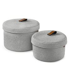Load image into Gallery viewer, Set of Two Lidded Baskets - Light Gray