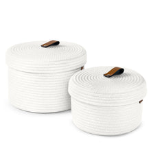 Load image into Gallery viewer, Set of Two Lidded Baskets - Ivory White