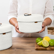 Load image into Gallery viewer, Set of Two Lidded Baskets - Ivory White