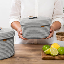 Load image into Gallery viewer, Set of Two Lidded Baskets - Light Gray