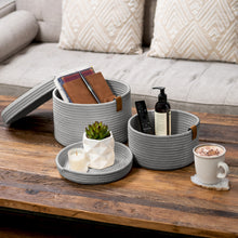 Load image into Gallery viewer, Set of Two Lidded Baskets - Light Gray