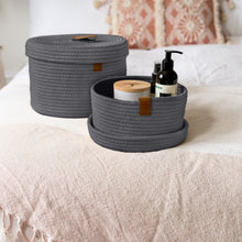 Load image into Gallery viewer, Set of Two Lidded Baskets - Dark Gray