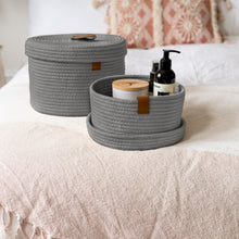 Load image into Gallery viewer, Set of Two Lidded Baskets - Light Gray