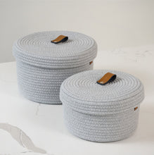 Load image into Gallery viewer, Set of Two Lidded Baskets - Light Gray