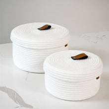 Load image into Gallery viewer, Set of Two Lidded Baskets - Ivory White
