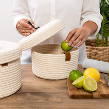 Load image into Gallery viewer, Set of Two Lidded Baskets - Off White DENJA & CO