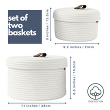 Load image into Gallery viewer, Set of Two Lidded Baskets - Ivory White
