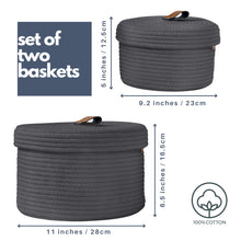 Load image into Gallery viewer, Set of Two Lidded Baskets - Dark Gray
