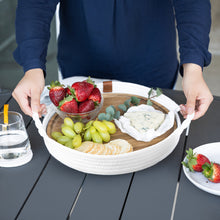 Load image into Gallery viewer, Decorative Tray with Removable Acacia Wood Plate (Cotton Rope - Off White)
