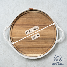 Load image into Gallery viewer, Decorative Tray with Removable Acacia Wood Plate (Cotton Rope - Off White)
