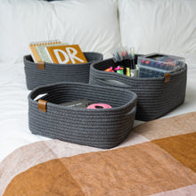 Load image into Gallery viewer, Set of Three Rectangle Baskets - Charcoal Gray DENJA &amp; CO
