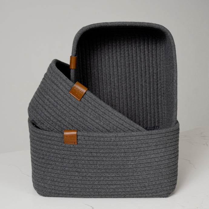 Set of Three Rectangle Baskets - Charcoal Gray DENJA & CO